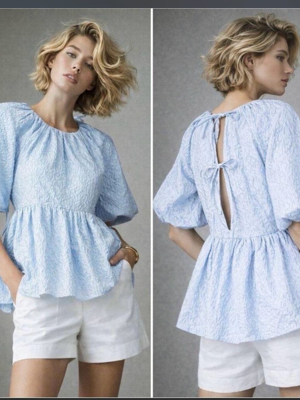 Tuckernuck Hyacinth House Julia Jacquard Blouse Powder Blue XS